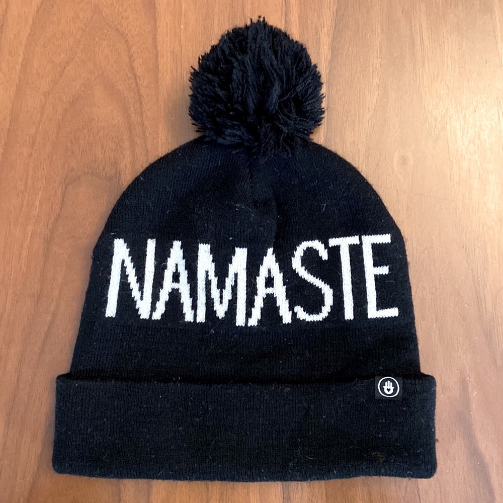 Spiritual Gangster “Namaste” Pom Beanie | Black | One Size.
